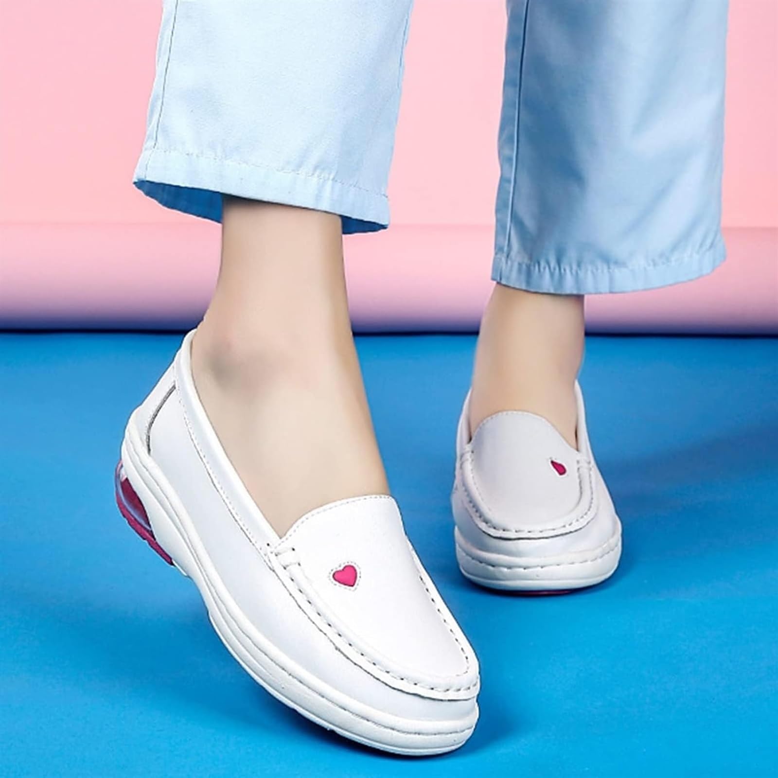 Zapatos de Trabajo de Chef para Mujer, Antideslizantes, de enfermería, Blancos, cómodos, de Cuero, sin Cordones, Planos para Enfermera de Hospital.