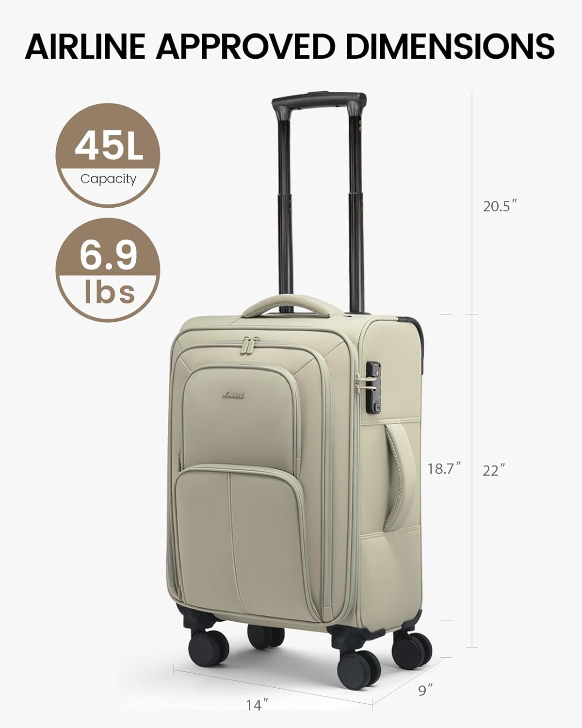 LOVEVOOK Carry On Luggage 22x14x9 Airline Approved, 22 Inch Softside Suitcases with Spinner Wheels, Lightweight Carry-on Suitcase with TSA Lock for Women Men, Large Luggage for Travel Business Trip - Image 8