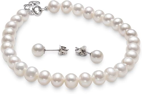 Miniatura 5 de Conjunto de perlas cultivadas de agua dulce para mujer con collar, pulsera y aretes, Perla, Perla
