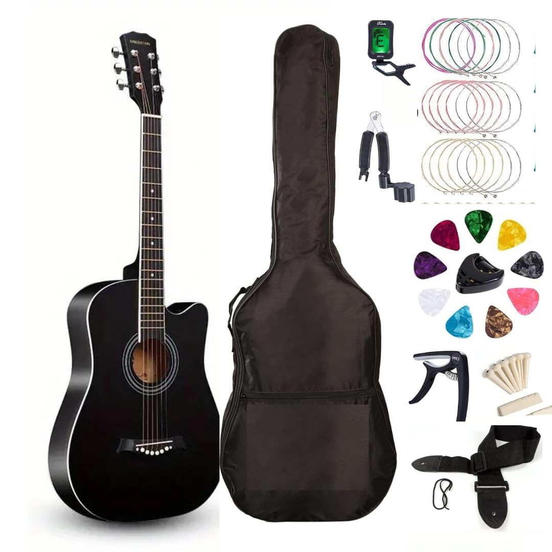 MegArya Rock Out in Style: Black Acoustic Guitar for Beginners Complete Starter Kit (BLACK)
