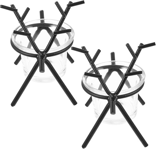 EXCEART Juego de 2 candelabros de ciervo de hierro negro y vidrio para decoración del hogar, boda, Navidad, centro de mesa, pilar votivo, portavelas