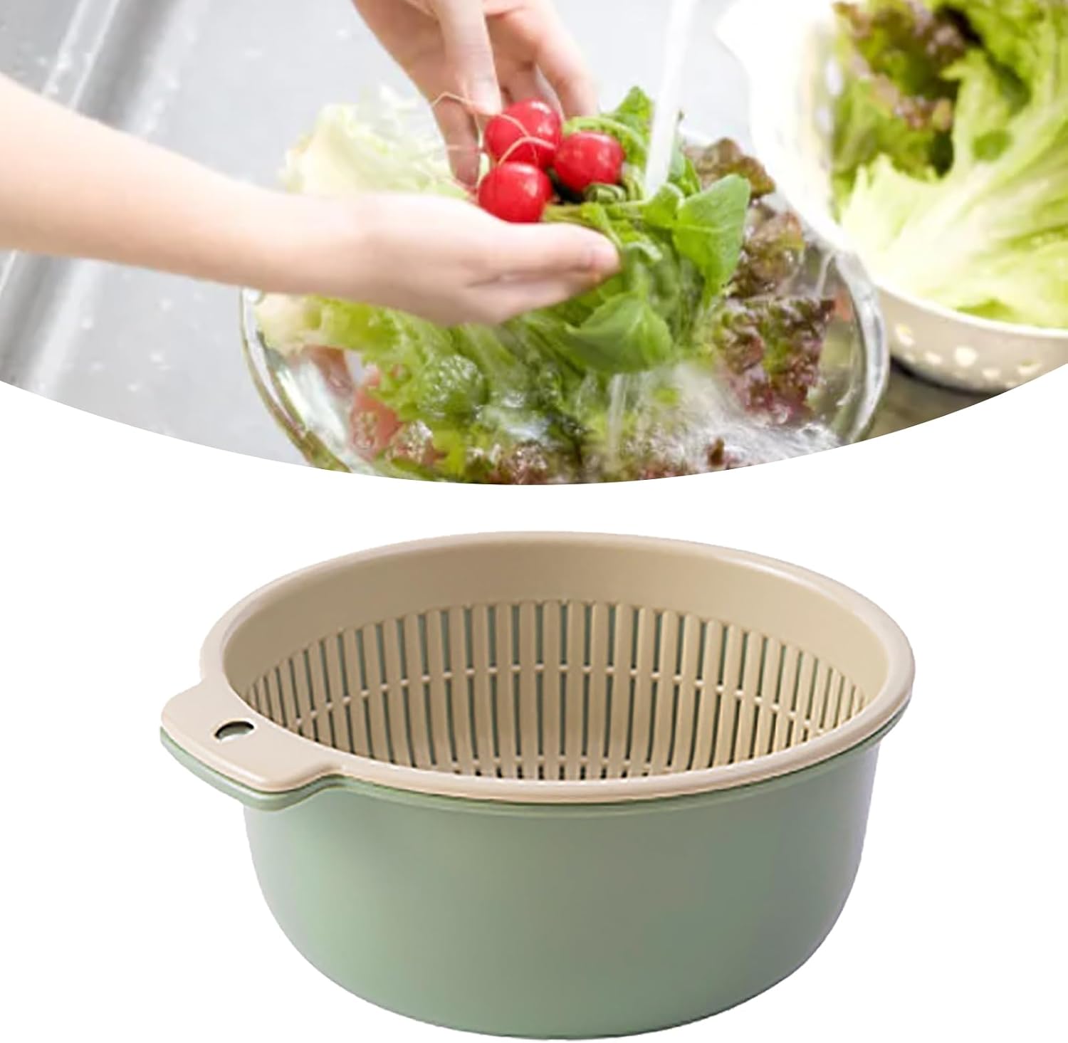 Dioche Colander Set Fruit Basket Double Layer Kitchen Strainer Colander Set - Fruits & Vegetables Washing Basket, Durable Thick Plastic, Stylish Color Design - Convenient Storage & Easy (Green)