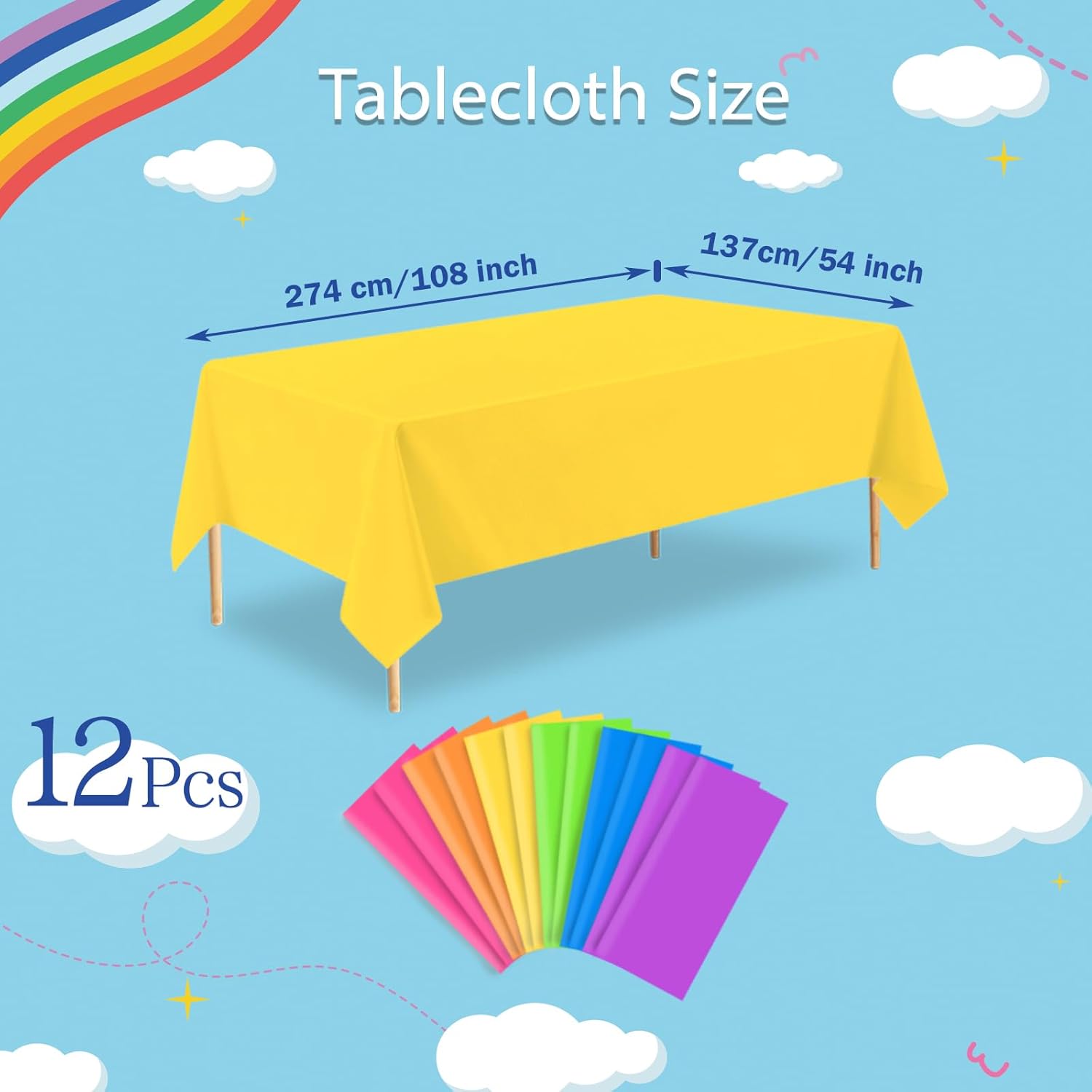 12 Pack Neon Table Cloths,54 X 108 Inch Disposable Plastic Colorful Tablecloth,Rectangular Glow in The Dark Table Cloths for Wedding,Picnic,Neon Birthday Party Decorations