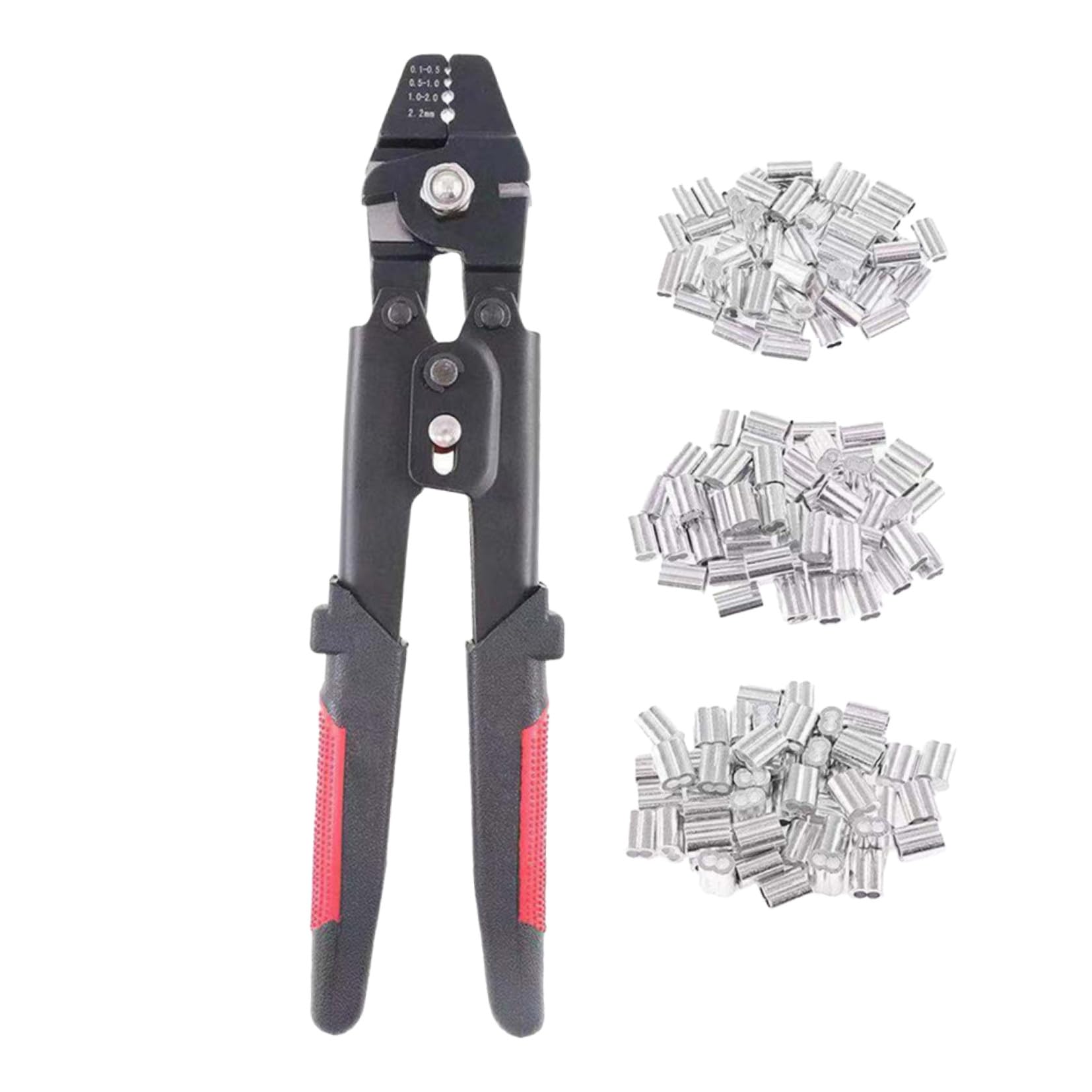Ipetboom Pinza Crimpatrice in Acciaio al Carbonio con Impugnatura Antiscivolo PVC Set con 180 Manicotti in Alluminio a Doppio Barilotto /M15/M2 Strumento per Crimpare Funi e Cavi
