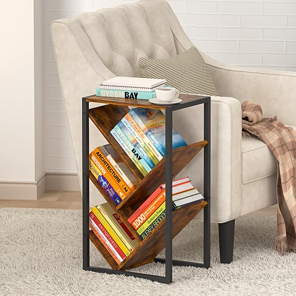 Cutogxon Small Bookcase - 5 Tier Tree Bookshelf with EVA Pads Book Shelf for Small Spaces Bookshelves Wooden Book Storage Organizer Shelves for Hardcover Books Bedroom Living Room