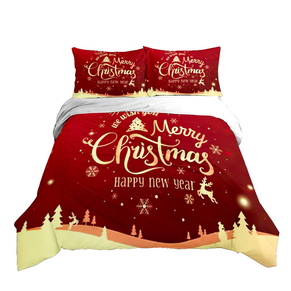 Meiju-Shop Men's Golden Christmas Meiju Christmas Duvet Cover Set 3 Piece For Single Double Super King Size Bed, 3D Printed Bedding Set Microfibre Bed Set With Quilt Case And Pillowcases 50X75cm (,135X200cm)