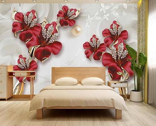 Miniatura 4 de FLFK Papel tapiz de pared con diseño de flores y joyas 3D, póster de pintura, papel de pared para sala de estar, dormitorio, decoración del hogar,