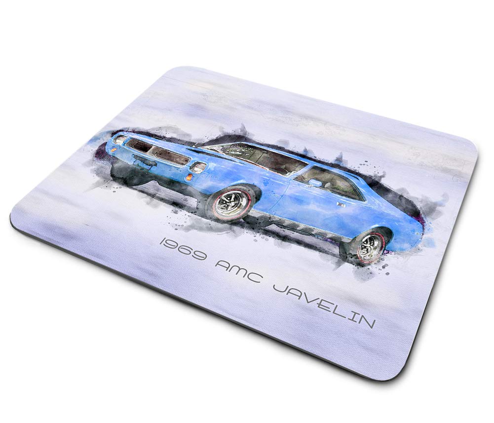 1969 American Motors Blue Javelin Muscle Car Design Thin Rubber Backed Square Mouse Pads for Gaming Computer Laptops Notebooks Desks