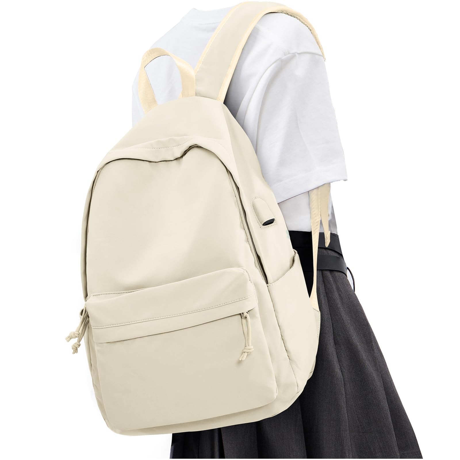 VECAVE Lightweight Backpack for Women Men, Travel Casual Daypack Laptop Rucksack, Waterproof College High Secondary Bookbag Daily Bag, Beige