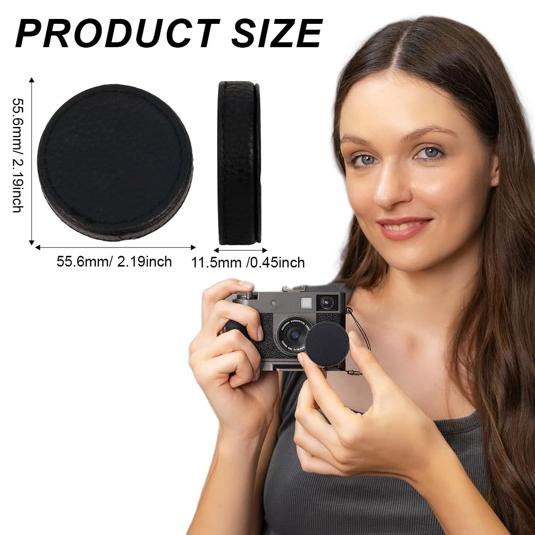 Copriobiettivo in Metallo per Fotocamera Mini EVO, Accessori Mini EVO in Alluminio, con Superficie in Pelle e Morbido Interno Eva, Nero