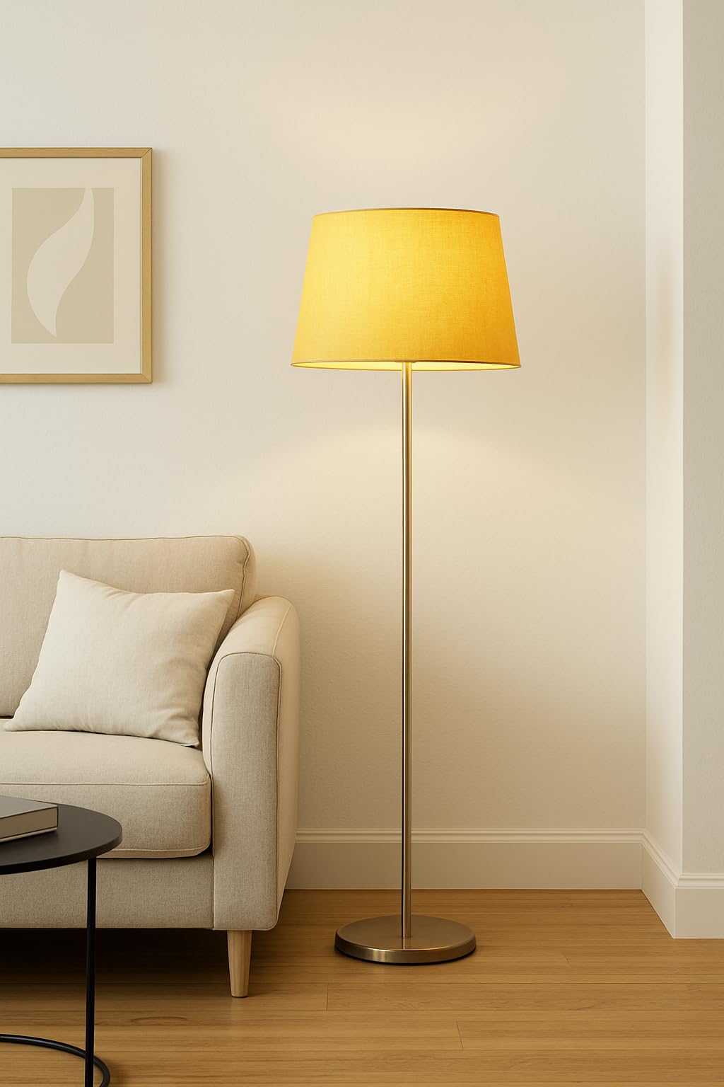 Luxury Modern Stainless Steel Metal Stand Floor Lamp Yellow Shade | 50 inch Height with E27 Bulb &Holder | Minimalist Designer Lighting for Living Room | Bedroom | Corners | Ofiice-image-33