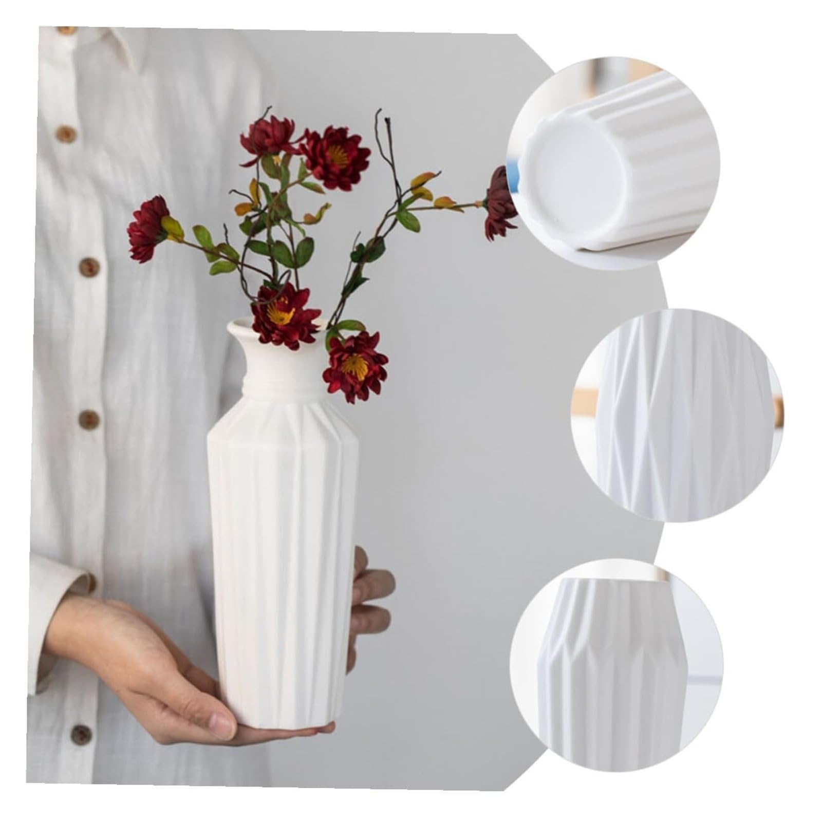 Blumenvase Weißes Keramik-Vasen-Set mit breiter Öffnung for die Inneneinrichtung, Desktop-Blumenbehälter Zimmerdekoration