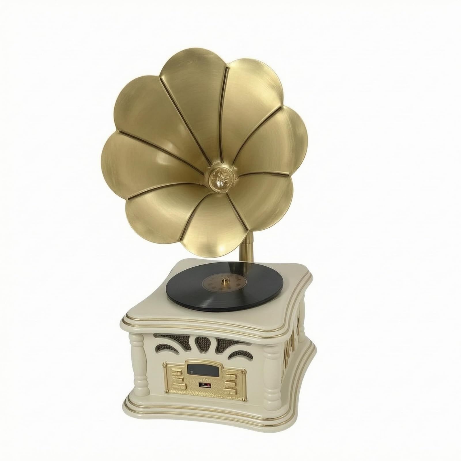 Altoparlante a Tromba Bluetooth Altoparlante Stile Giradischi Ornato Elettronica Domestica per Ascolto in Casa, Esposizione Interna, Bianco
