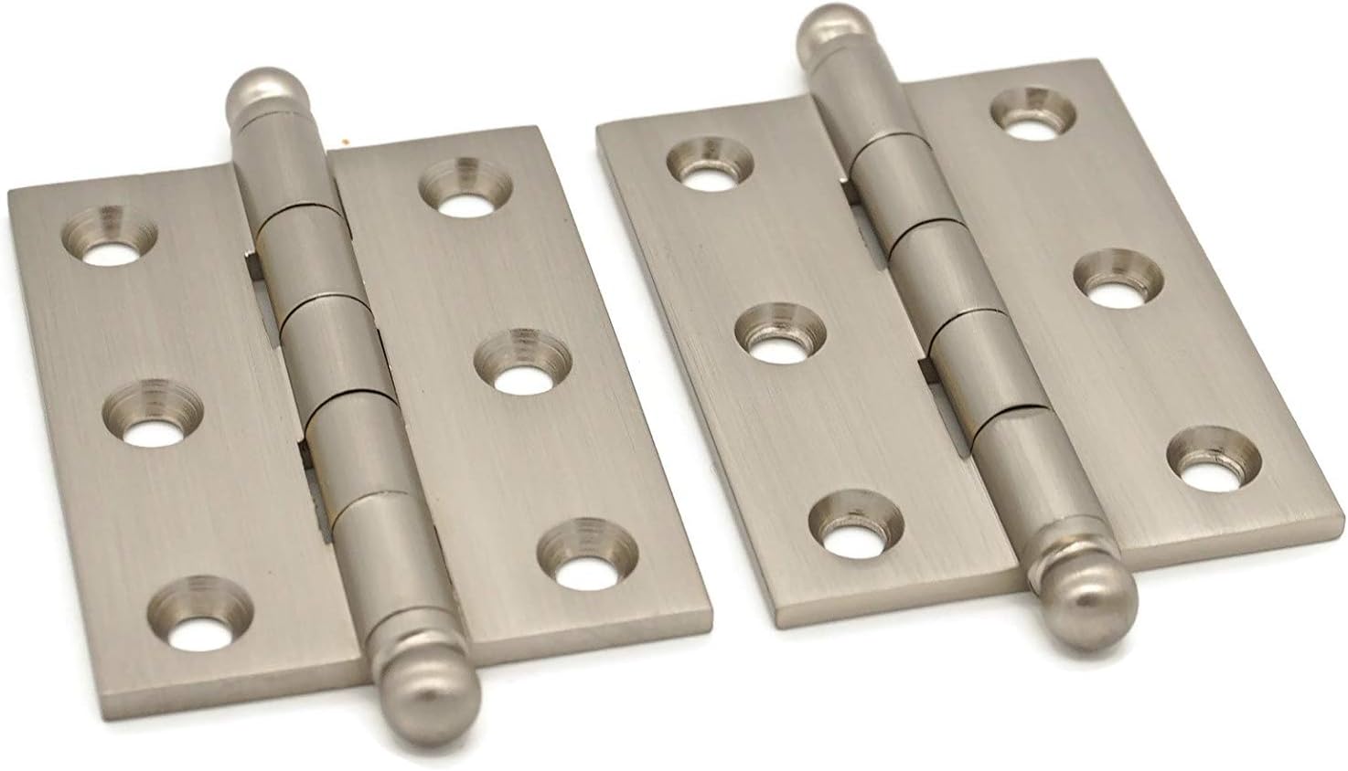 2-1/2" Butt Hinges Ball Tip Hinge Premium Cabinet Hinges Furniture Hinges Boat Cabinet Hinges - Made of Solid Brass - Brushed Nickel Finish - Sold in Pairs (2 Hinges)