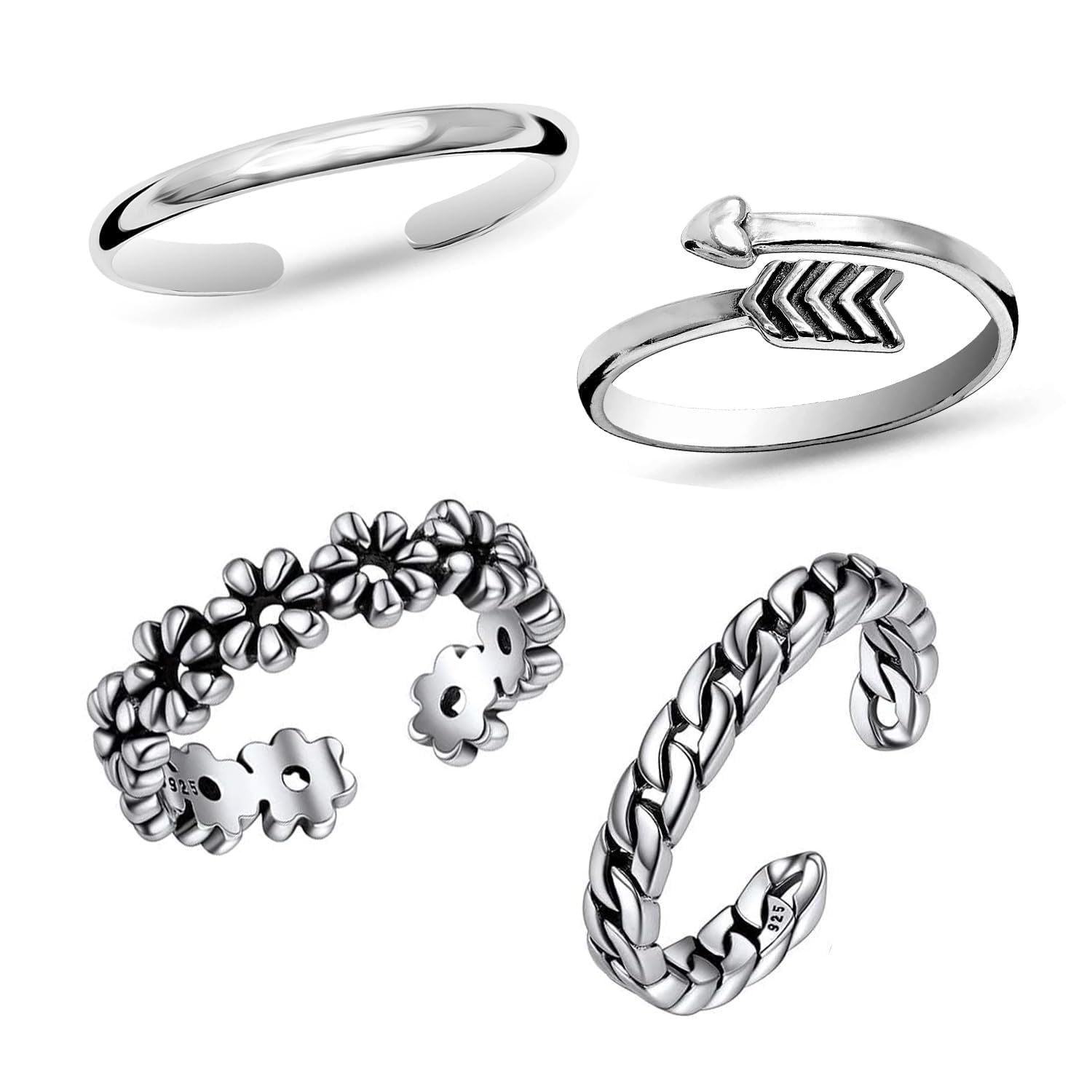 925 Sterling Silver Toe Ring for Women | BIS Hallmarked 3 and 4 Pcs Set Open Adjustable Toe Rings | Elegant and Comfortable Toering Jewelry Gift | Anniversary Birthday Wedding Gift-image-43
