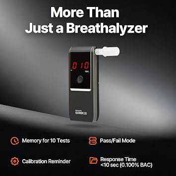 30 Fuel Cell Breathalyzer | DOT & NHTSA Compliant | FDA 510(k) Cleared | Portable BAC Tester for Alcohol | Memory & Clock
