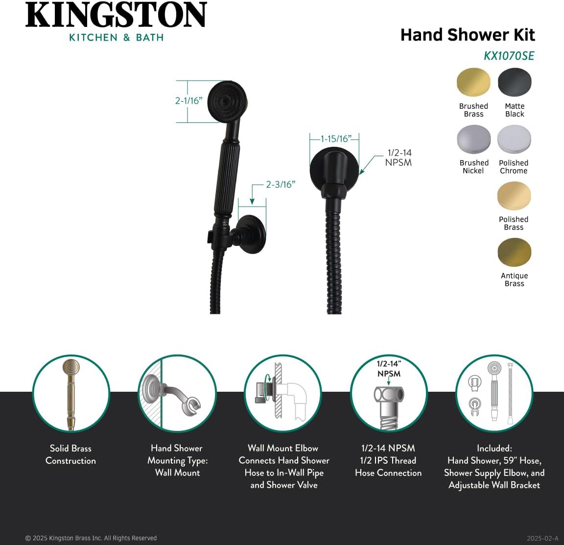 Kingston Brass KX1077SE Vintage Hand Shower Kit, Brushed Brass