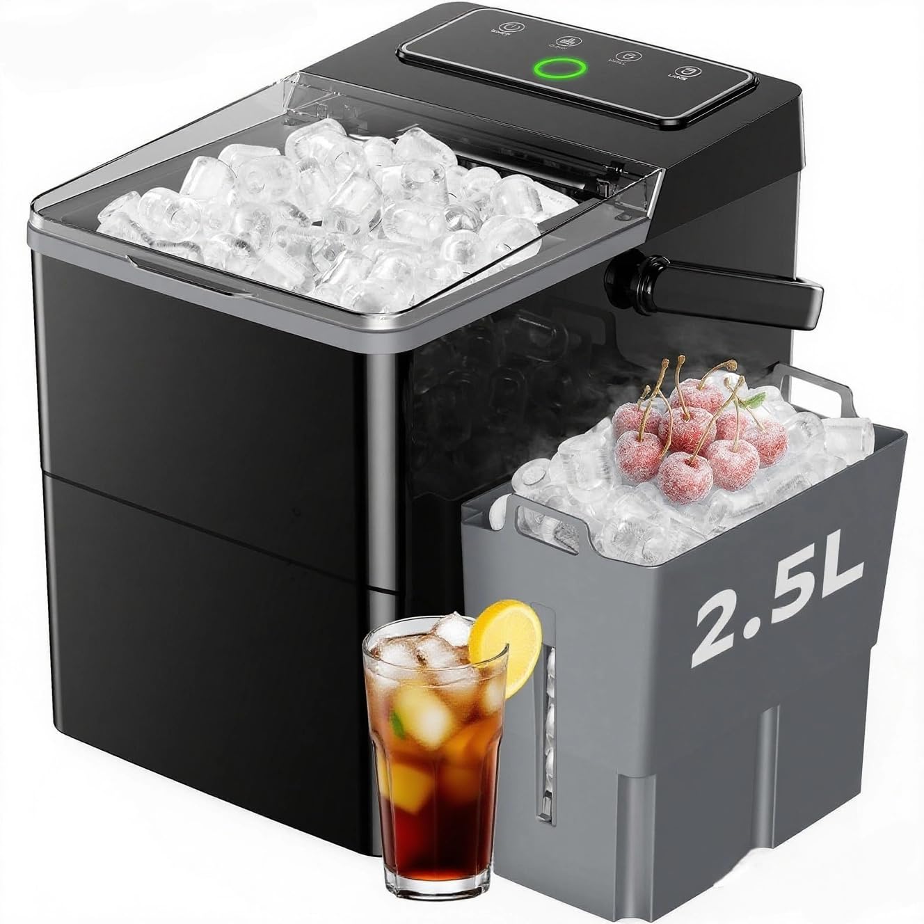 Silonn Boost Ice Maker, 2.5L Ice Basket and 1.8L Water Tank, Makes 9 Bullet Ice Cubes in 6 Mins, Countertop Ice Machine with Self-Cleaning & LED Touch Control, 2 Selectable Ice Sizes | Fridge.com