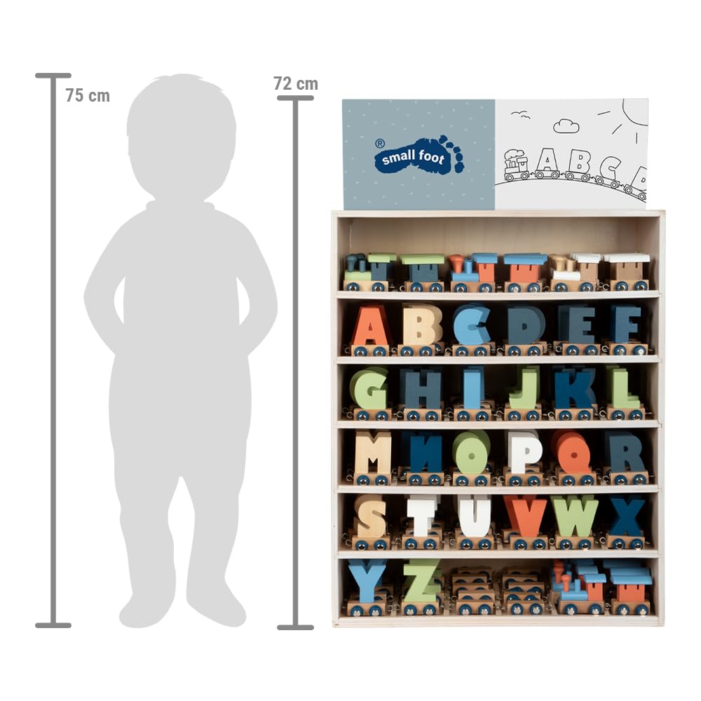 small foot Display in Legno con Lettere per Trenino Polare, 180 Pezzi includono vagono, Locomotive e letterine, Combinabili, 12597, Multicolore, Mostra