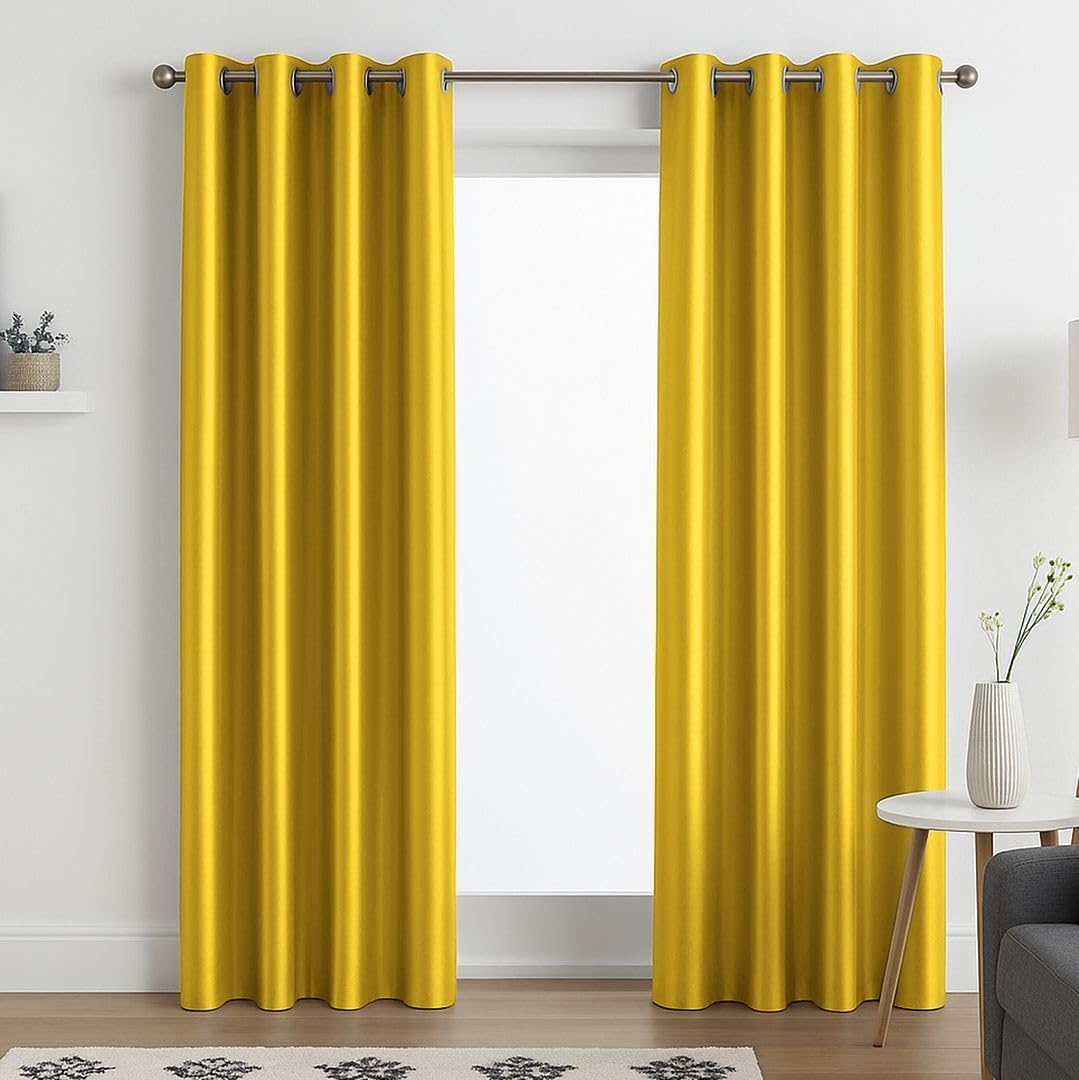 John Aird Luxury Faux Silk Fully Lined Eyelet Curtains (Yellow, 117cm Width x 183cm Drop (46"x 72")