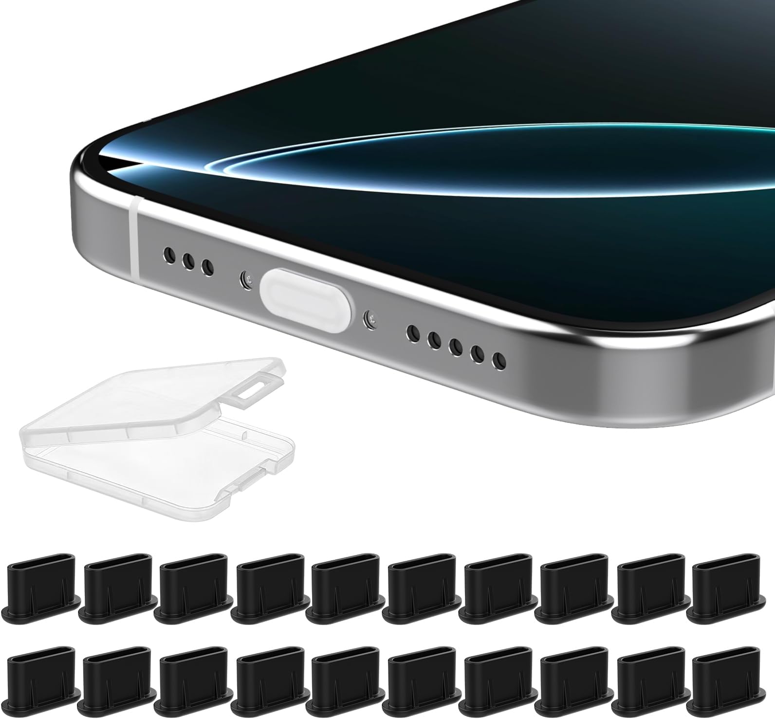 20Pcs USB C Dust Plug, Silicone Anti Dust Plug Cover + Portable Storage Box Compatible with iPhone 17 16 15 Series, Samsung Galaxy Google Pixel