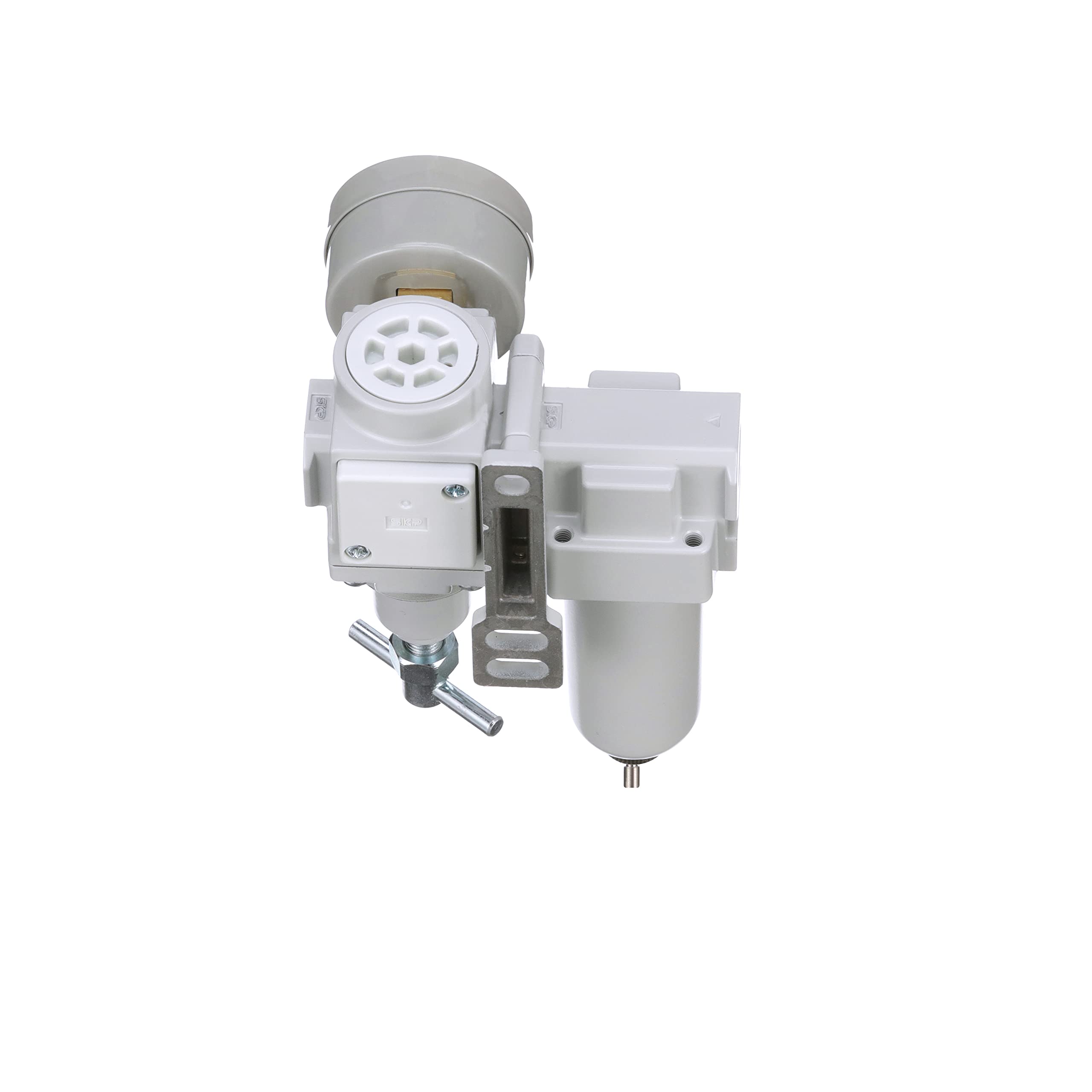 PneumaticPlus SAU220T-N02G-MEP Mini regulador de filtro de aire comprimido NPT de 1/4 pulgadas, mango en T, cuenco de metal, drenaje manual, soporte, medidor