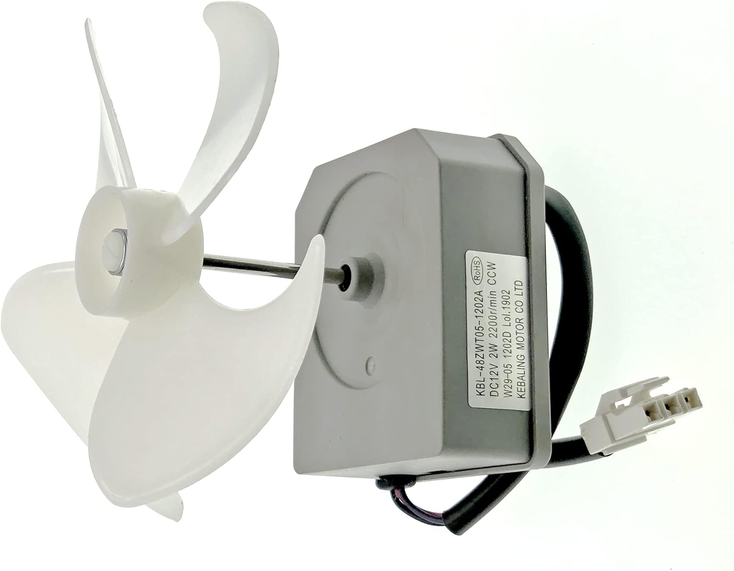 KBL-48ZWT05-1202A Refrigerator Evaporator Fan Motor Assembly Fit for Frigidaire Magic Chef Omar Refrigerator Replaces 3059900004 5304518492, DC 12V 2200RPM(with 4-Leaf Fan and Rubber pad)