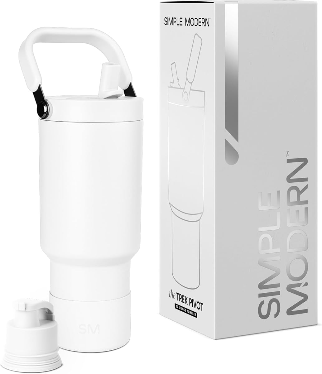 Simple Modern Trek Pivot | 30oz Flip Straw Tumbler with Handle | Water Bottle & Boot | Interchangeable Straw & Chug Lids | Insulated Stainless Steel Jug | Gym Sports Outdoors | Winter White