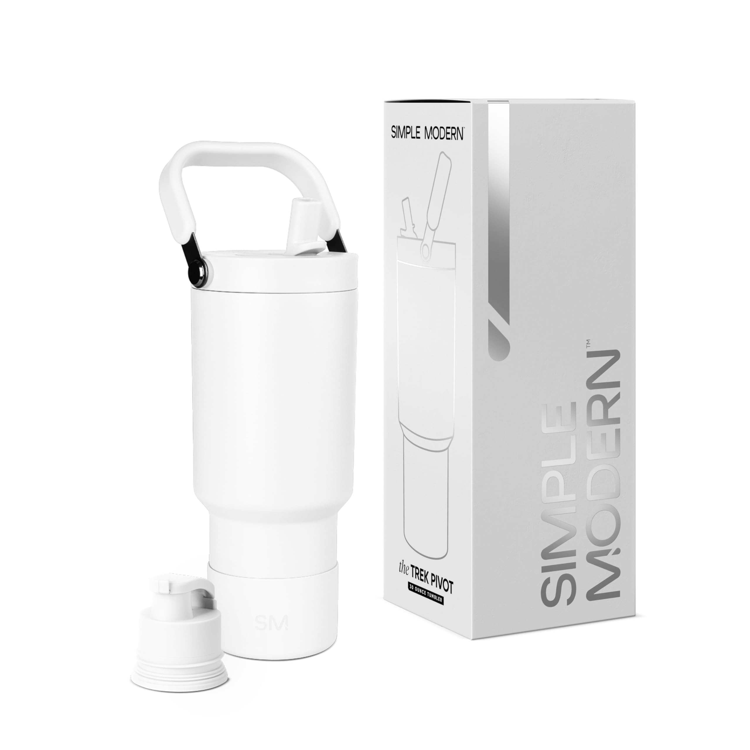 Simple Modern Trek Pivot | 30oz Flip Straw Tumbler with Handle | Water Bottle & Boot | Interchangeable Straw & Chug Lids | Insulated Stainless Steel Jug | Gym Sports Outdoors | Winter White
