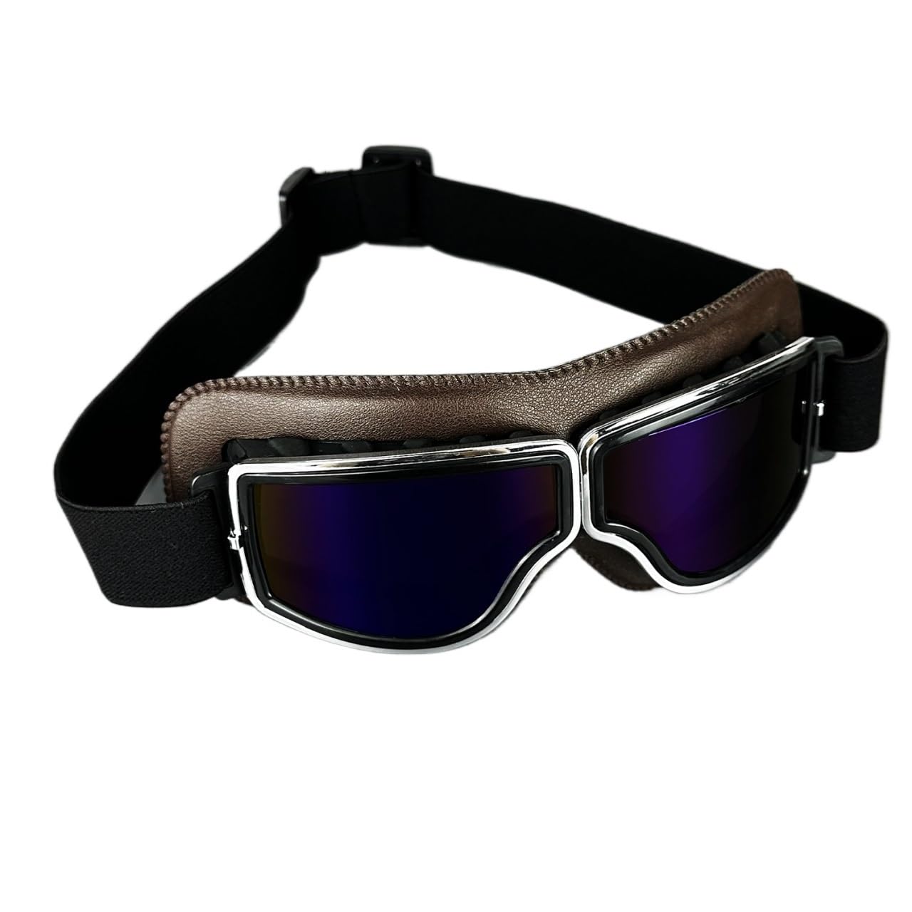 Generico Occhiali Moto,Mascherina Moto,Mascherina Motocross Occhiali da moto in pelle pilota vintage Antivento Universali for esterni Bicicletta Ciclismo Sci