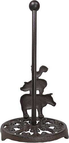 Miniatura 4 de Ebros Gift Soporte para toallas de papel de 13 pulgadas de alto, de hierro fundido, rústico, occidental, granja, granero, gallo, pollo, cerdo, vaca,