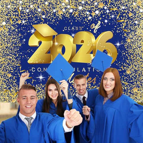 Fondo graduación azul y dorado 7x5ft Mocsicka miniatura 4