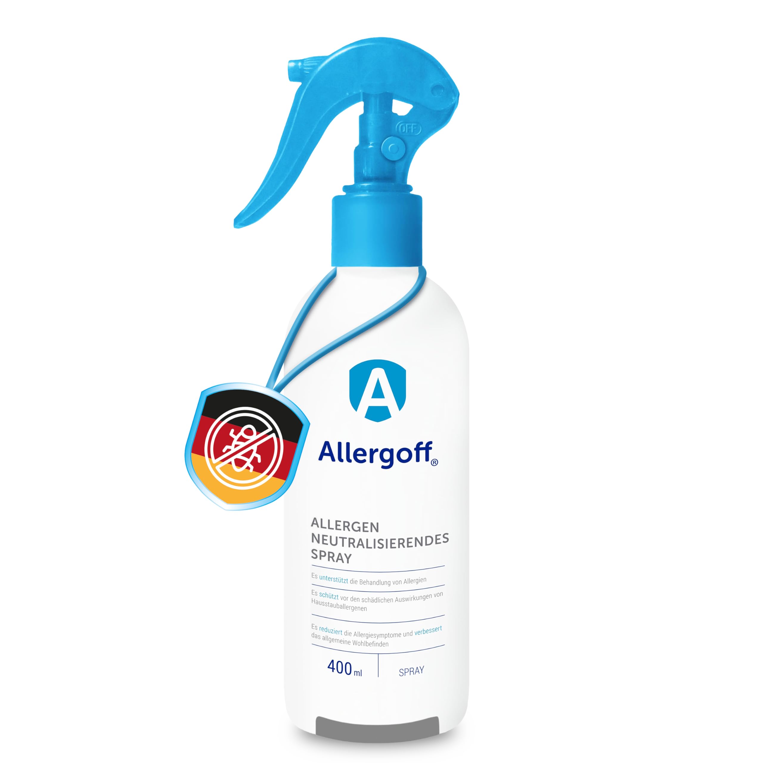 Allergoff Milben-Spray - Das effektivste Milbenspray für Matratzen, Bett & Textilien - Für Allergiker - Bekämpfung von Milben und Allergenen - Gegen Allergene von Tieren, Schimmel-Pilze, Pollen