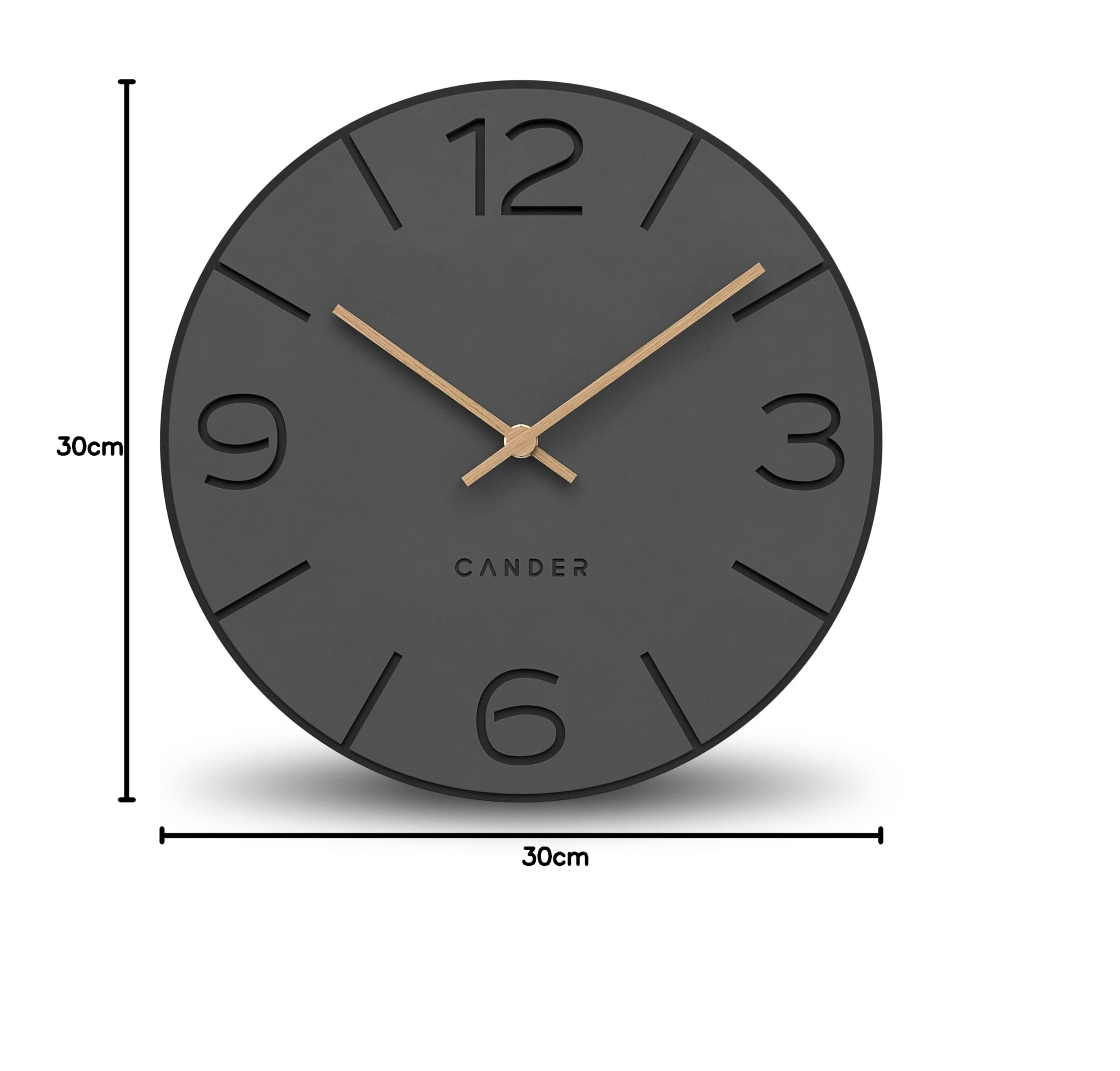 Cander Berlin MNU 2630 Y Wanduhr lautlos ohne Ticken 30 cm analog Wohnzimmer modern Vintage grau schwarz Holzzeiger