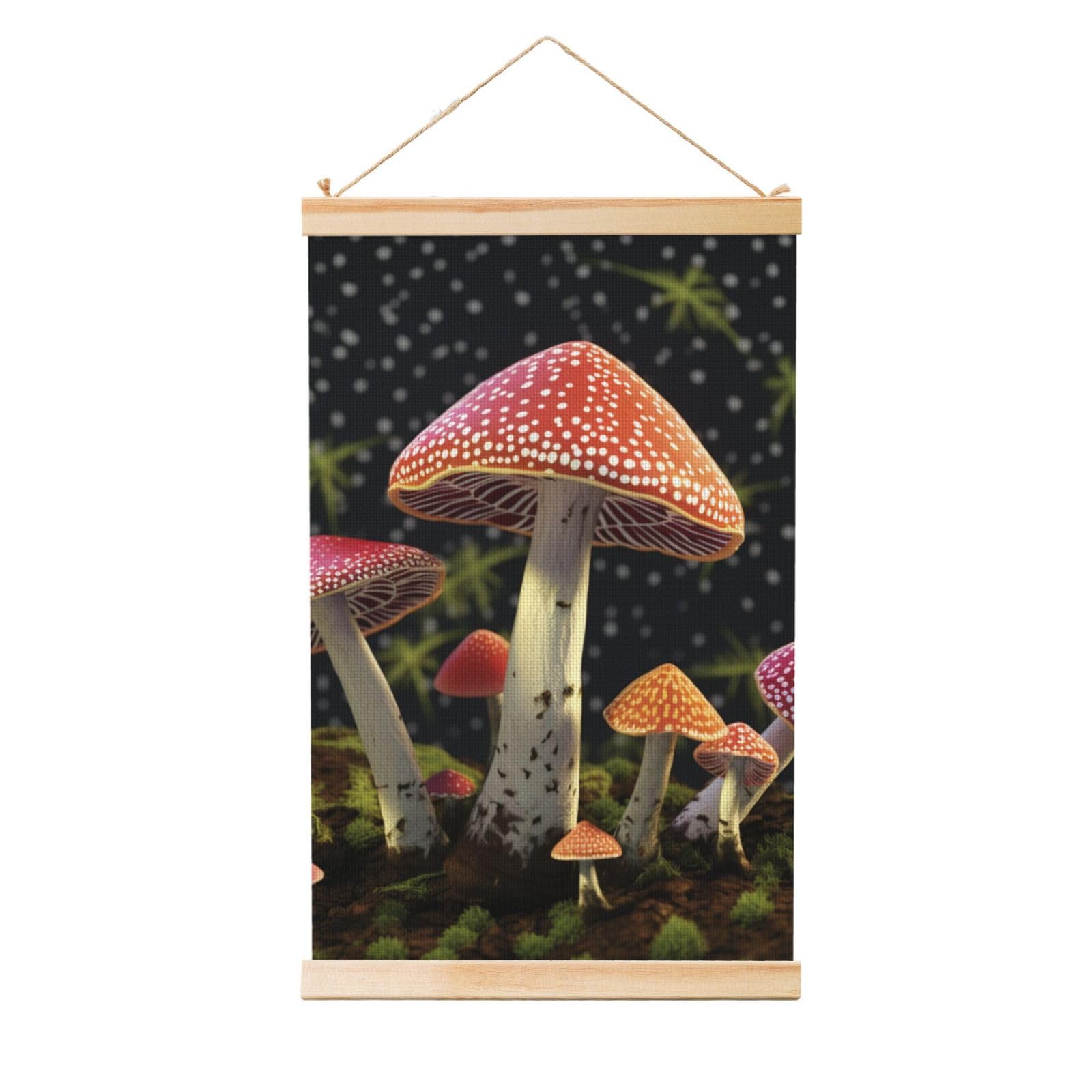 Red Mushroom Posters Wooden Shaft Hanging Poster Canvas Prints Scroll Wall Art Painting Vintage Wall Banner Modern Artwork Decor for Home Decor Ready to Hang 20"x30"