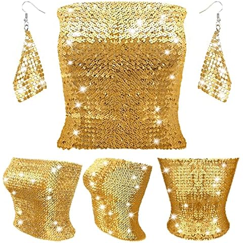 Tops cortos de lentejuelas brillantes con aretes colgantes Cover