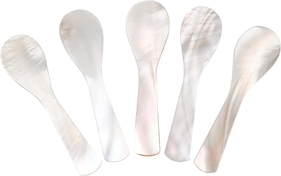 Caviar Spoons 5 Pieces as A Set, Mother of Pearl Caviar Spoons with Hand Craft W Round Handle for Caviar, Egg, Ice Cream, Cake, Coffee and Restaurant Serving 3.5inch