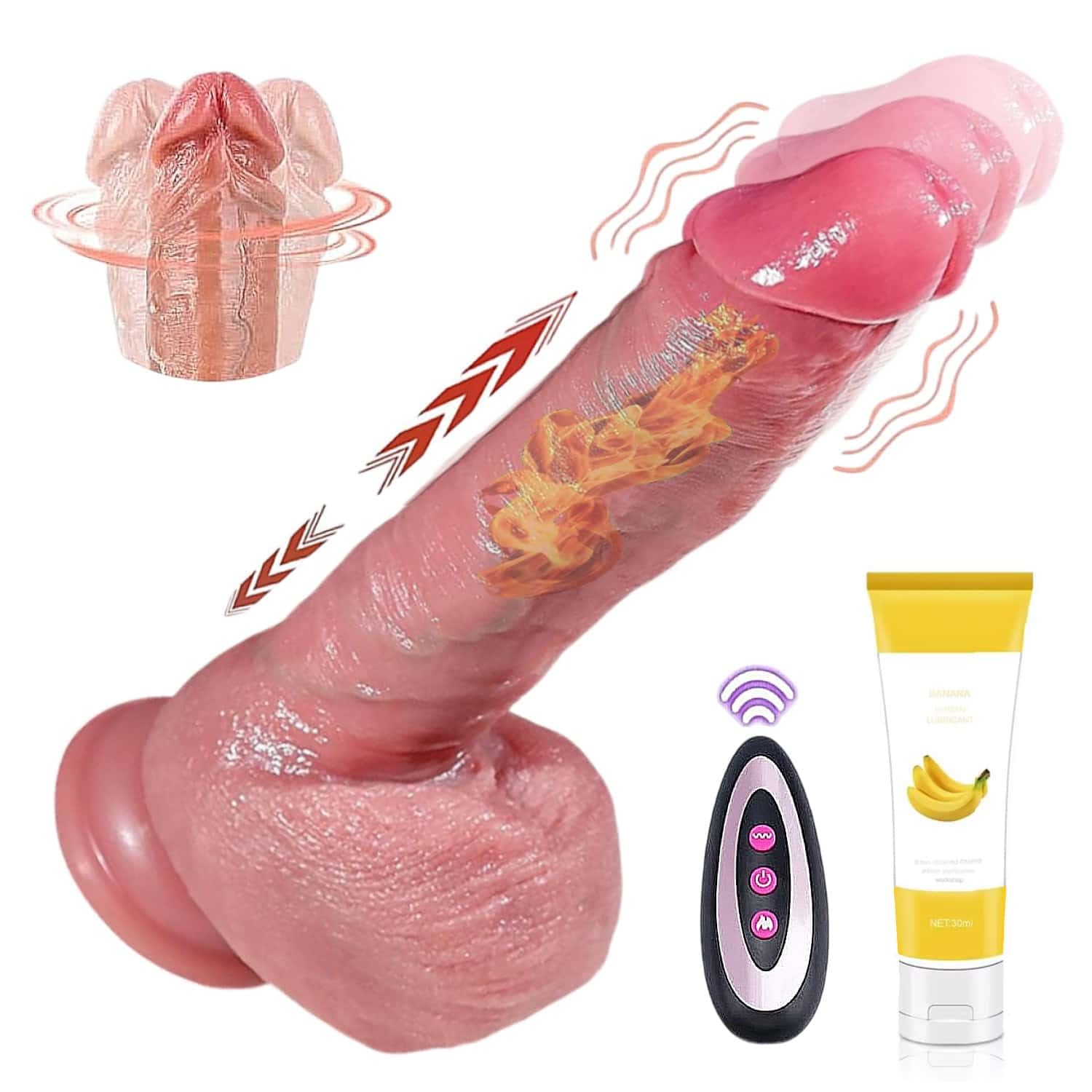 Consolador realista para mujer con vibracion - Consoladores realistas calentamiento y empuje - Juguetes eroticos para parejas mujeres hombres - Pene realista mando a distancia control remoto (carne)