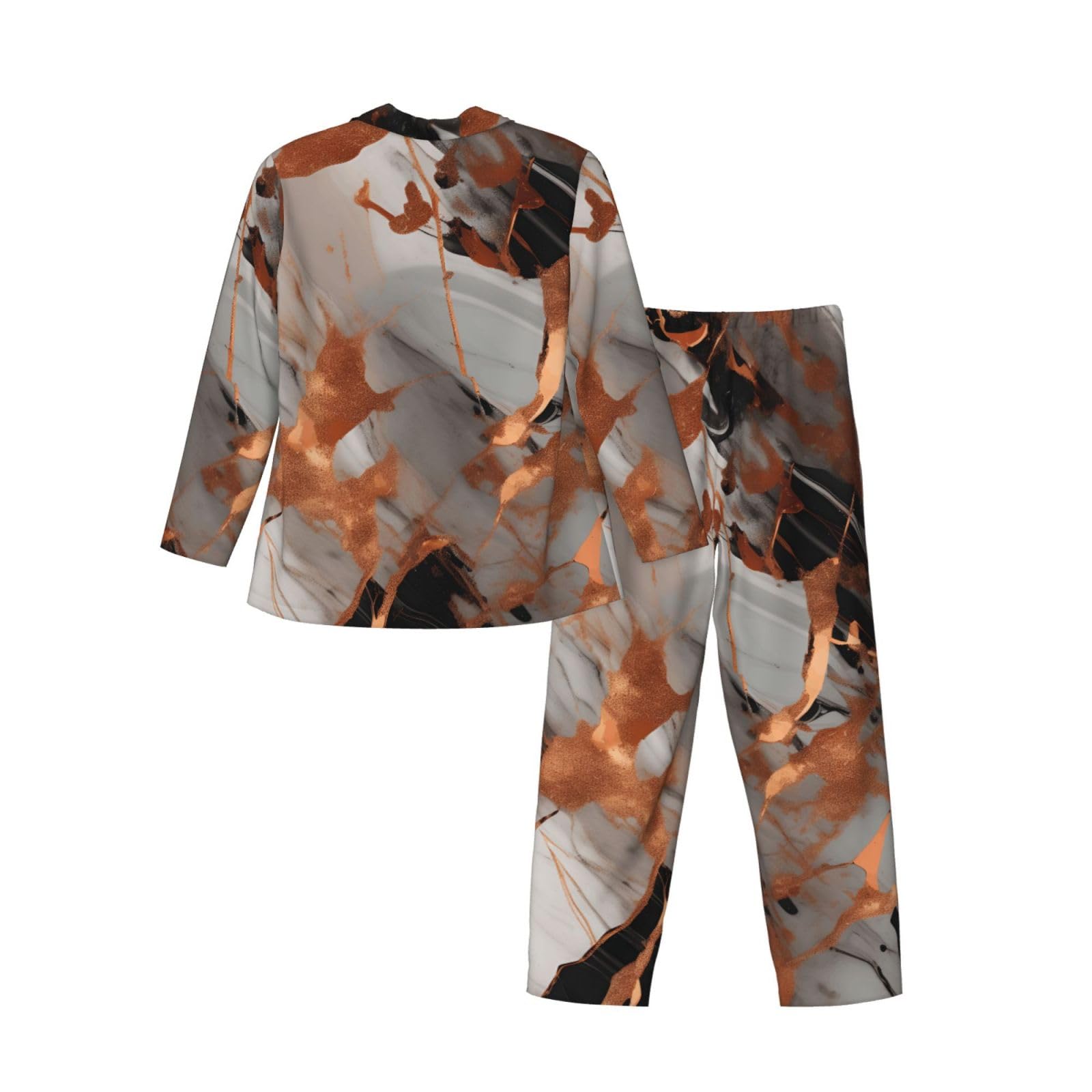 Herren-Pyjama-Set mit Marmor-Textur, Kupferspritzer-Druck, langärmelig, zweiteilig, Hauskleidung, bequeme Nachtwäsche, Nachtwäsche