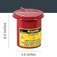 Vista 2 de Justrite Mini Bote de Basura para Desechos Aceitosos de Mostrador de Acero Galvanizado de 0.45 Galones, Lata de Seguridad de Metal para Trapos