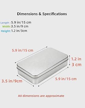 LJY 2 Pack Silver Rectangular Metal Tin Box with Hinged Lid 15 x 9 x 3 cm – Empty Storage Tins with Writable Surface for DIY Labelling, Crafts and Hardware Organiser