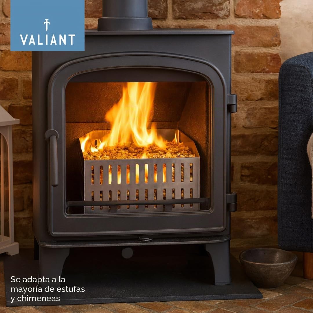 Valiant - Cesta para Quemador de pellets para Estufas de leña y chimeneas | Construcción de Acero Inoxidable Grueso | Diseño ventilado para una combustión Uniforme | Capacidad de 3 kg | Tiempo de