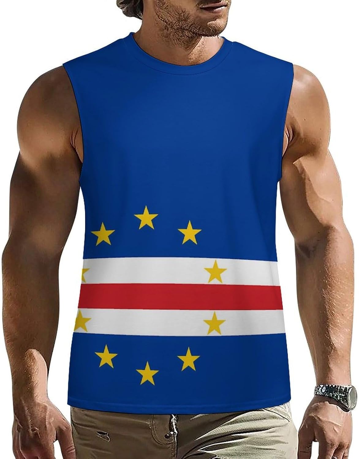 Flag of CapeVerde Men Summer Sleeveless Crew Neck Top 5XL