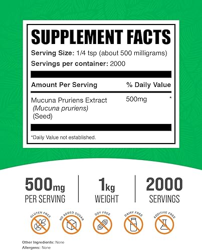 Miniatura 10 de Mucuna Pruriens Extracto en polvo de Bulksupplements. Energía y resistencia, 1
