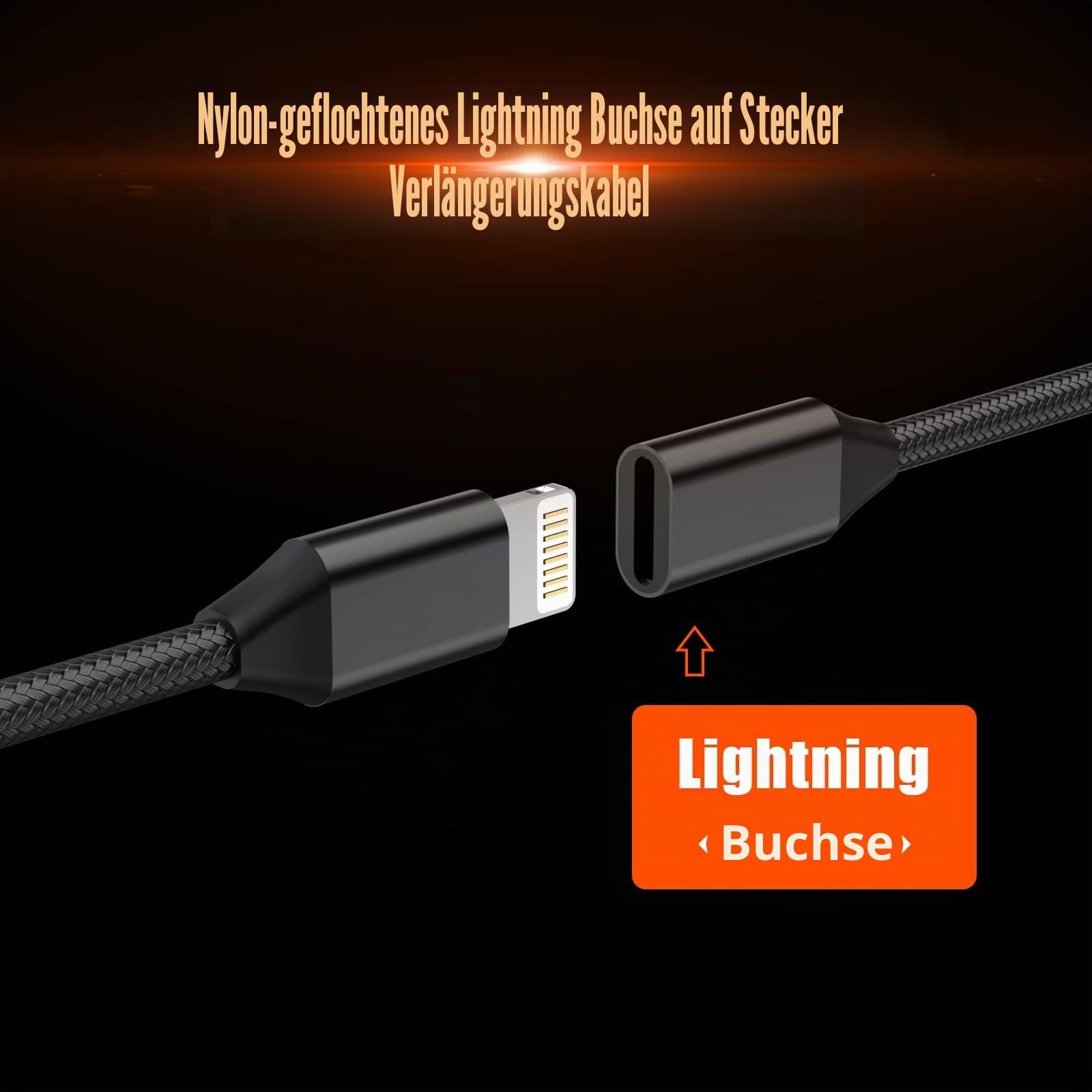 iPhone-Ladegerät-Verlängerungskabel, [Apple MFi-zertifiziert] Nylon geflochtenes Lightning-Verlängerungskabel Stecker auf Buchse, Audio HDMI, OTG