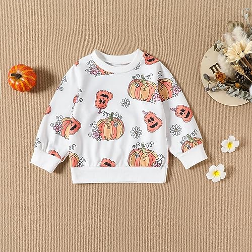 Kids Outfit Soft Cotton Warm Crewneck Long Sleeve Round Neck Pumpkin Print Sweatshirt Set For Boys Or Girls baby boy3