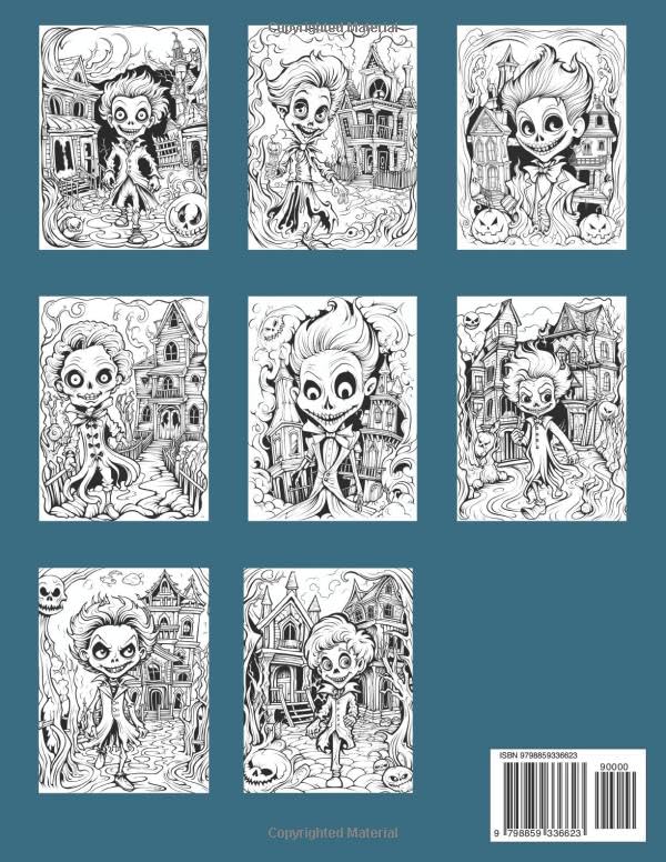 Creepy Halloween Coloring Book for Adutls: 112 Cute Horror Spooky Gothic Coloring Pages for Adults, Relaxation and fun (for Adults, Teens and Kids ), Horror coloring book,Creepy chibi coloring book image 3