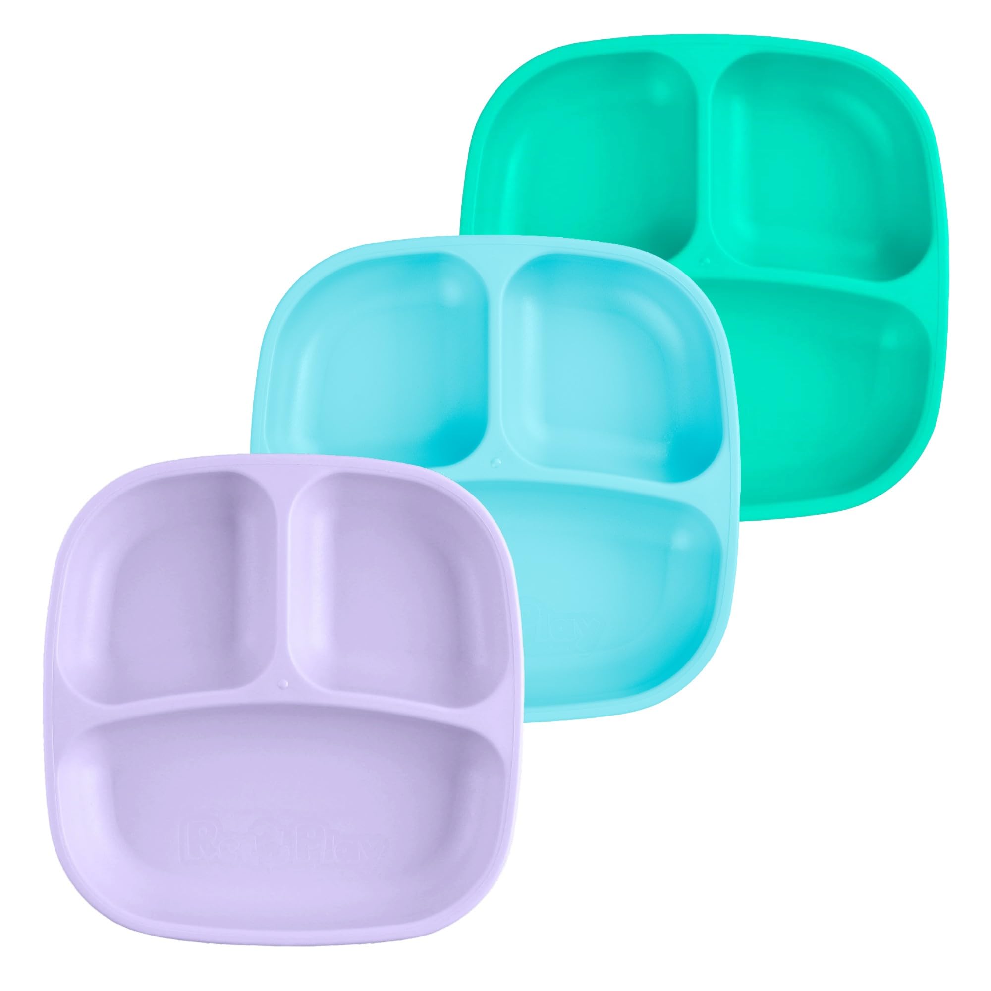 Re-Play Divided Toddler Plates Set of 3 - Deep-Walled 3 Compartment Kids Plates for Picky Eaters - Dishwasher &amp; Microwave Safe - BPA-Free - Made in USA, Bubble Pop