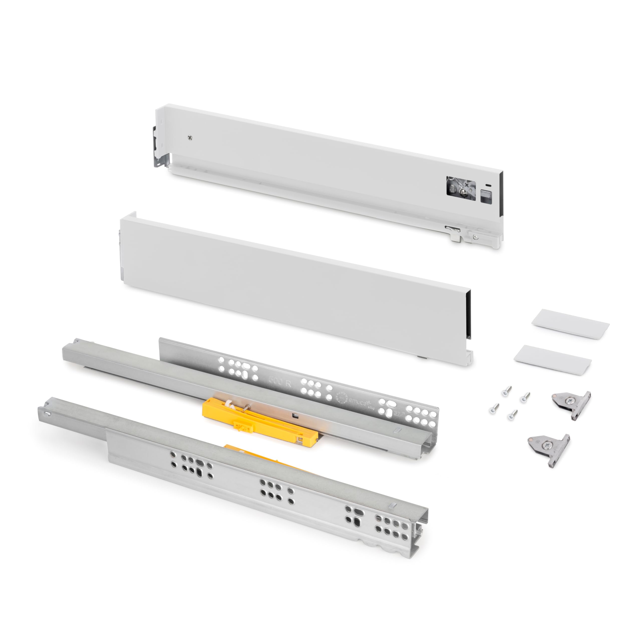 Emuca - Tiroir coulissant cuisine Vertex Push Synchro avec réglages 3D, H 93mm, 40kg, profondeur 350mm, Acier, Peint en blanc
