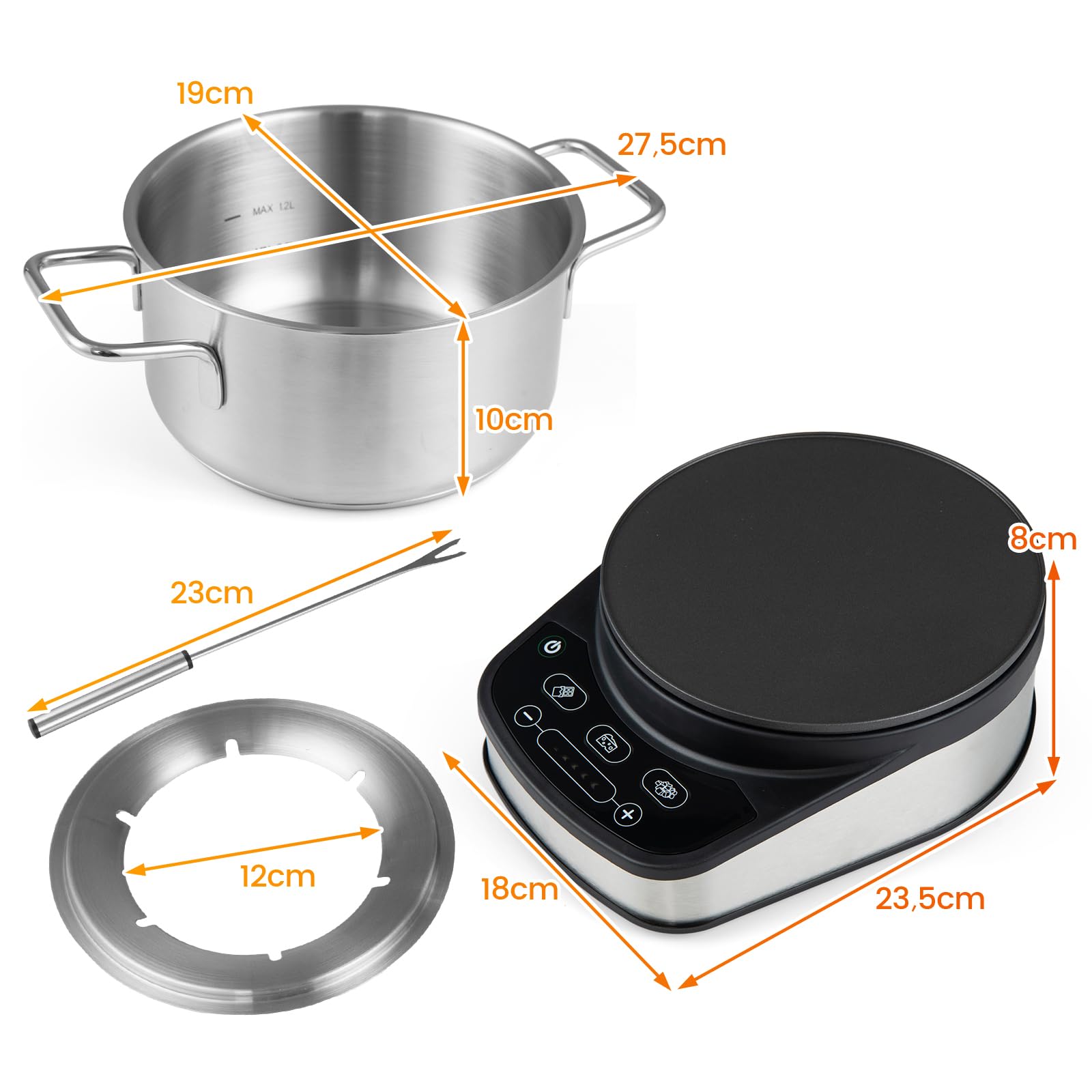 LIFEZEAL Service à Fondue 3L pour 6 Personnes, Appareil à Fondue Électrique 1200W en Acier Inoxydable avec Thermostat Réglable, Base Amovible et 6 Fourchettes, pour Fromage, Chocolat et Bouillon